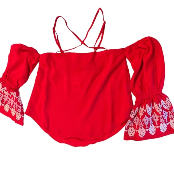 NWT Banjara Off Shoulder Bell Sleeve Red Top Blouse. Size Small - Picture 3 of 11